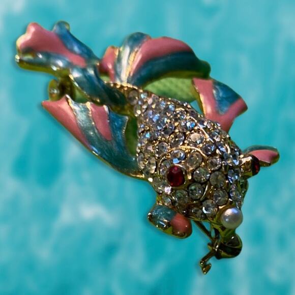 Lovely Vintage Angel Fish with Pink and Aqua Enamel Fins and Rhinestones… - Picture 4 of 5